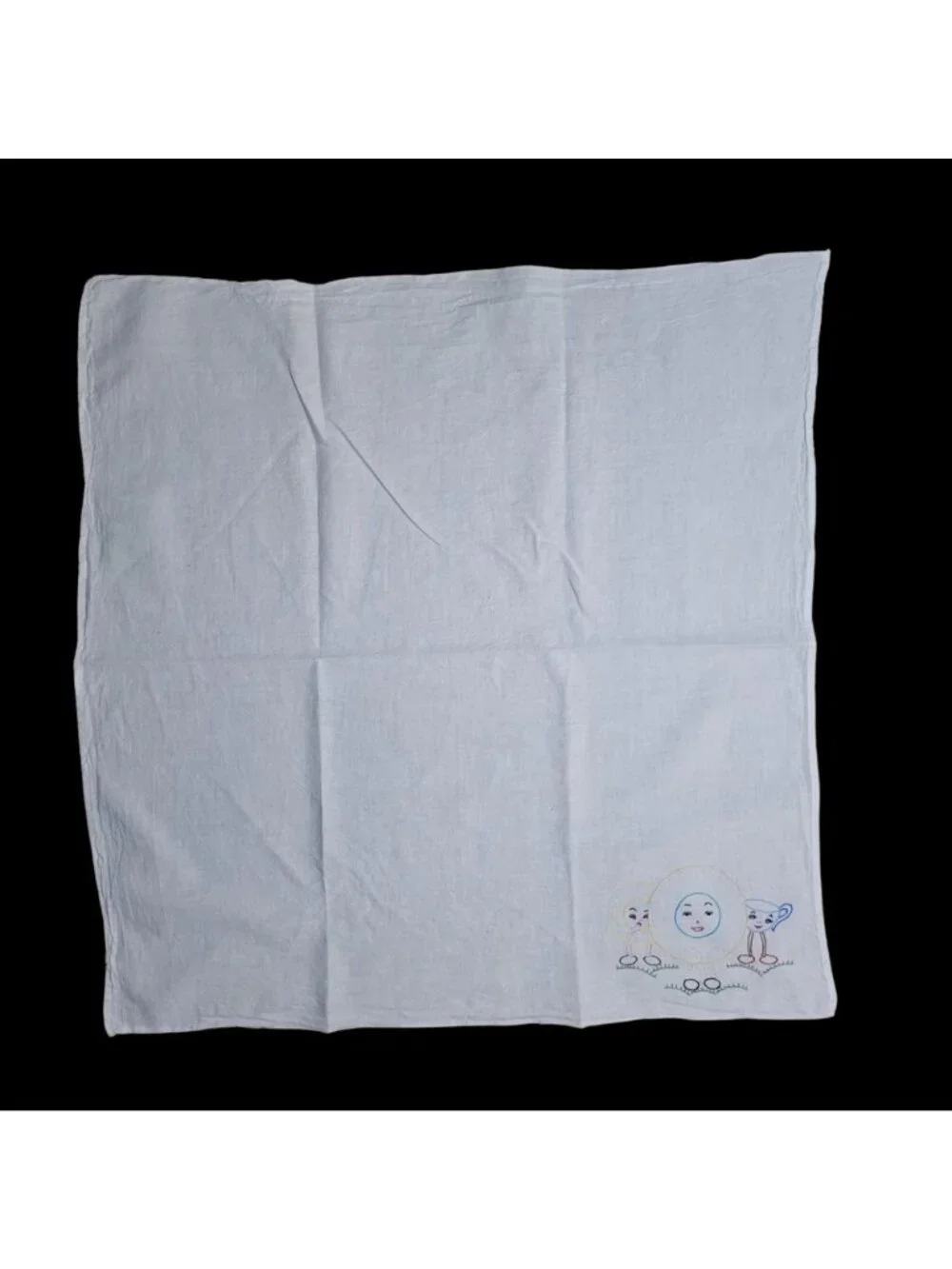3 Vtg Hand-Embroidered White Cotton Flout Sack Towels Anthropomorphic Kitchen